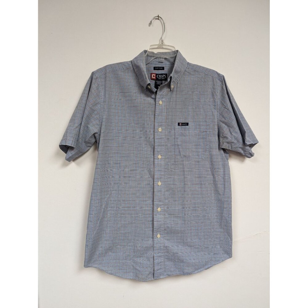 Chaps Dress Shirt Size M Short Sleeve Mens Blue Plaid